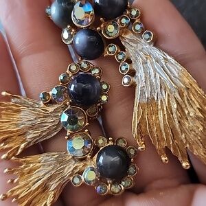 VTG Gold and Blue Statement Brooch & Clip Earring Set